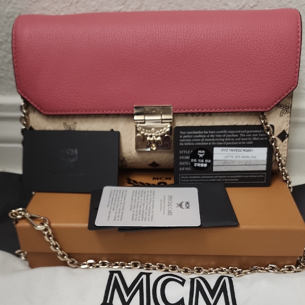 MCM *AUTHENTIC Visetos Pink and Cream Crossbody